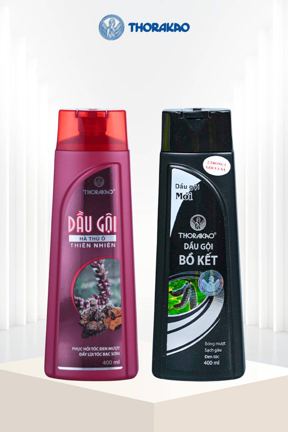 Combo Thorakao Tóc Đen Suôn Mượt Hỗ Trợ Giảm Bạc 400ML